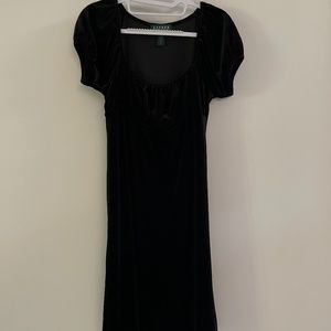 Lauren by Ralph Lauren Black Velvet Short Sleeve Knee-Length Dress